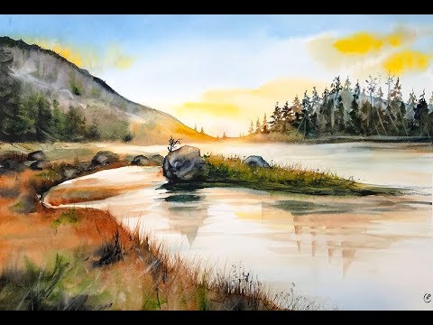 480x360 Watercolor Lake Painting Demonstration
