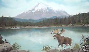 300x178 Bonnie Reitz Snow Mountain Landscape Lake Watercolor Moose
