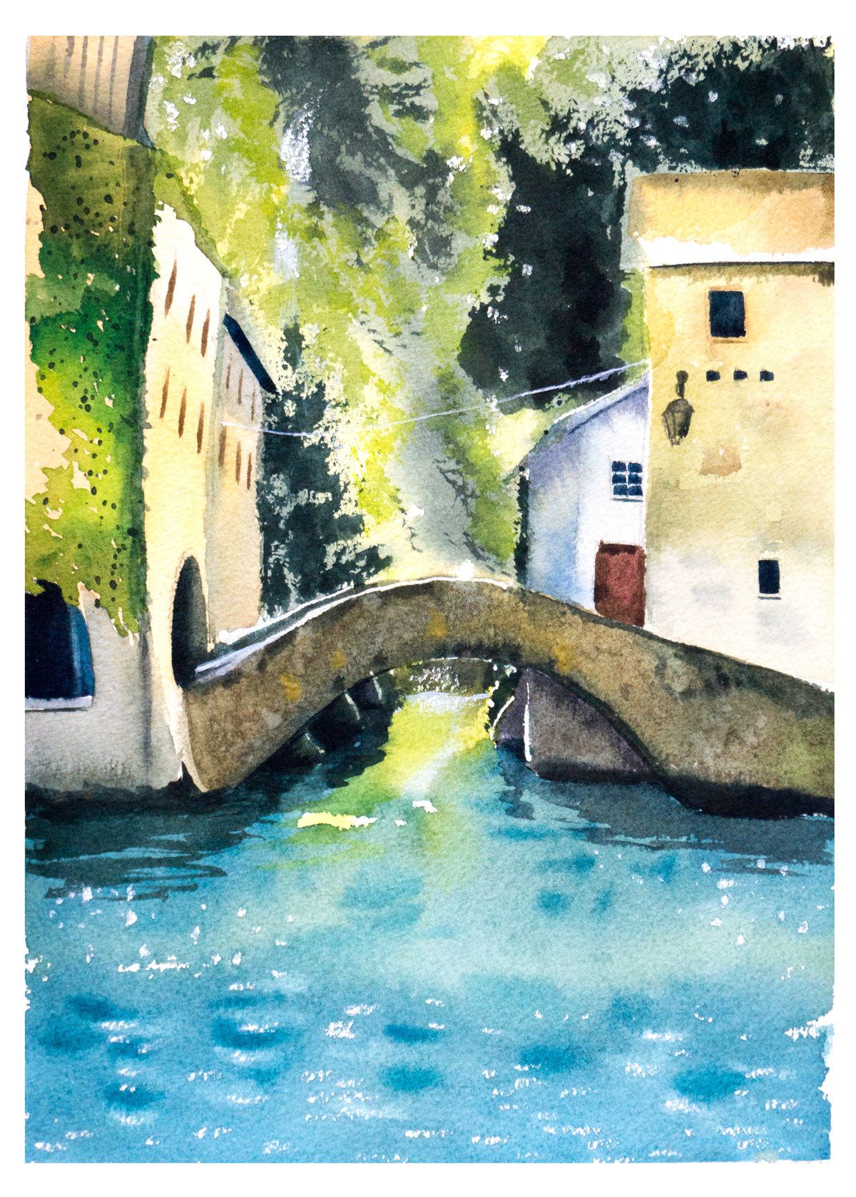 1200x1678 Italian Landscape Watercolor Lake Como Painting Art Vertical Print