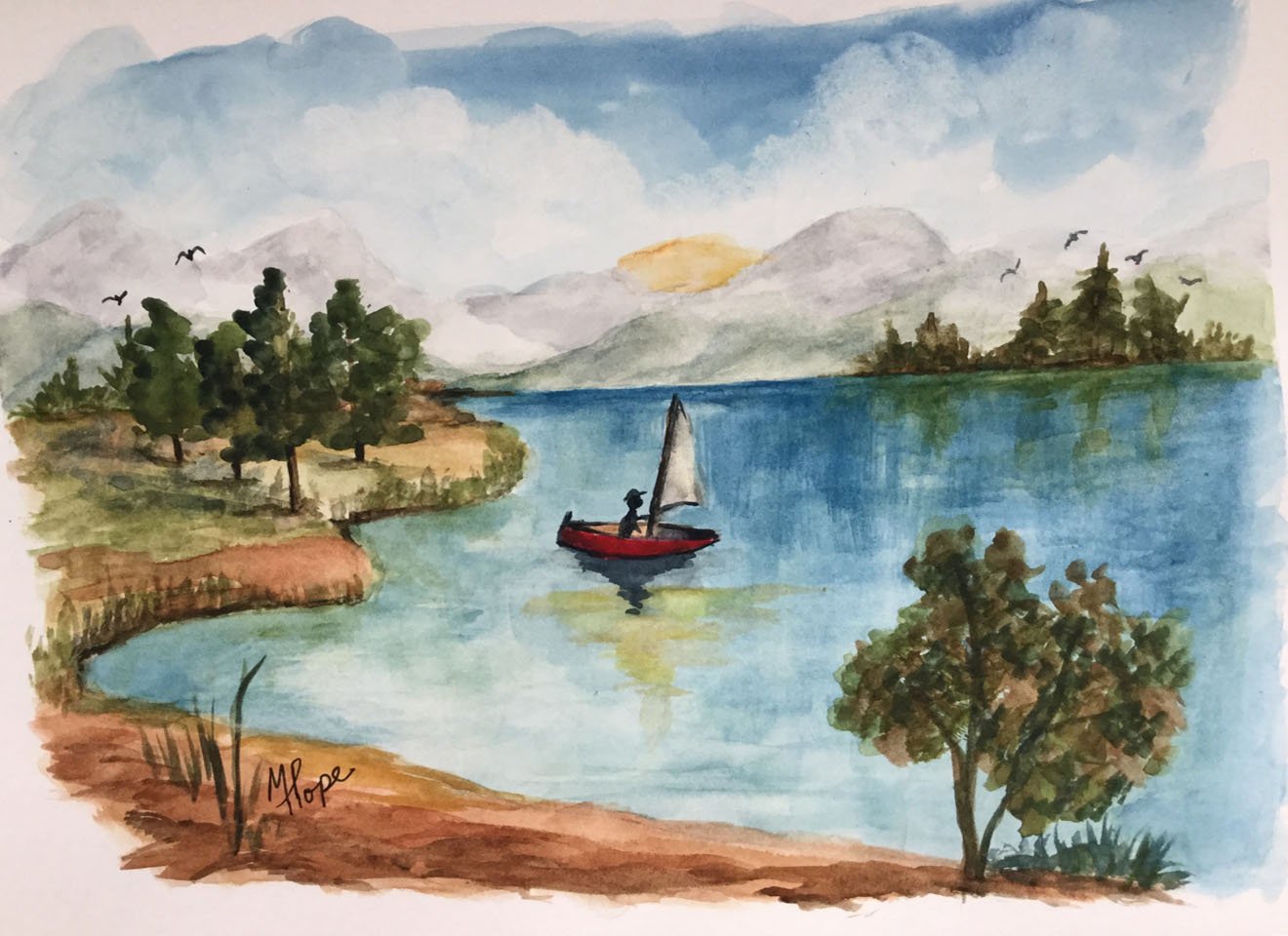 1320x960 Lake Watercolor Paintingsailboat Watercolorlake Scene8 X 10 Etsy