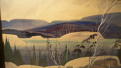 400x225 Large Watercolor Painting Lake Snow Scene Quebec Canadian Graham