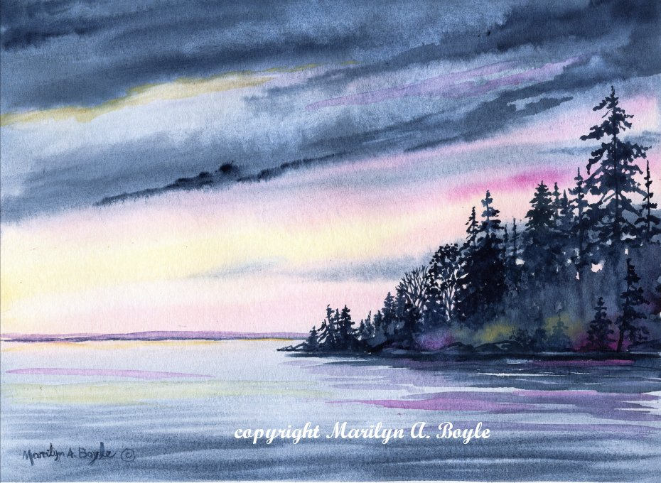930x680 Painting Original Watercolor, Lake Scene, Free Shipping, Canadian