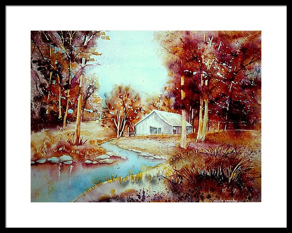 600x479 Red Maples At The Lake House Quebec Watercolor Summer Scene Framed