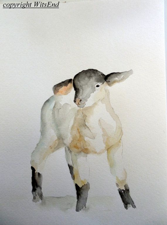 570x766 Baby Lamb Painting Original Watercolor Sheep Nursery Farm Animal