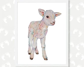 340x270 Lamb Print Of Original Watercolor Painting Ink Drawing 8.5 X