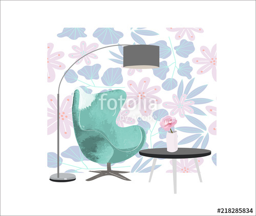 500x423 Armchair And Lamp Watercolor Illustration For Interior Design