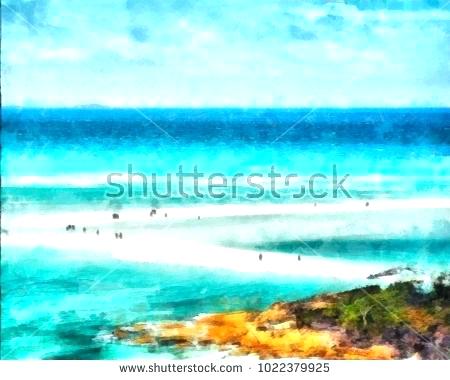 450x380 Waves Painting Watercolor Landscape At Sea And Beach Digital Home