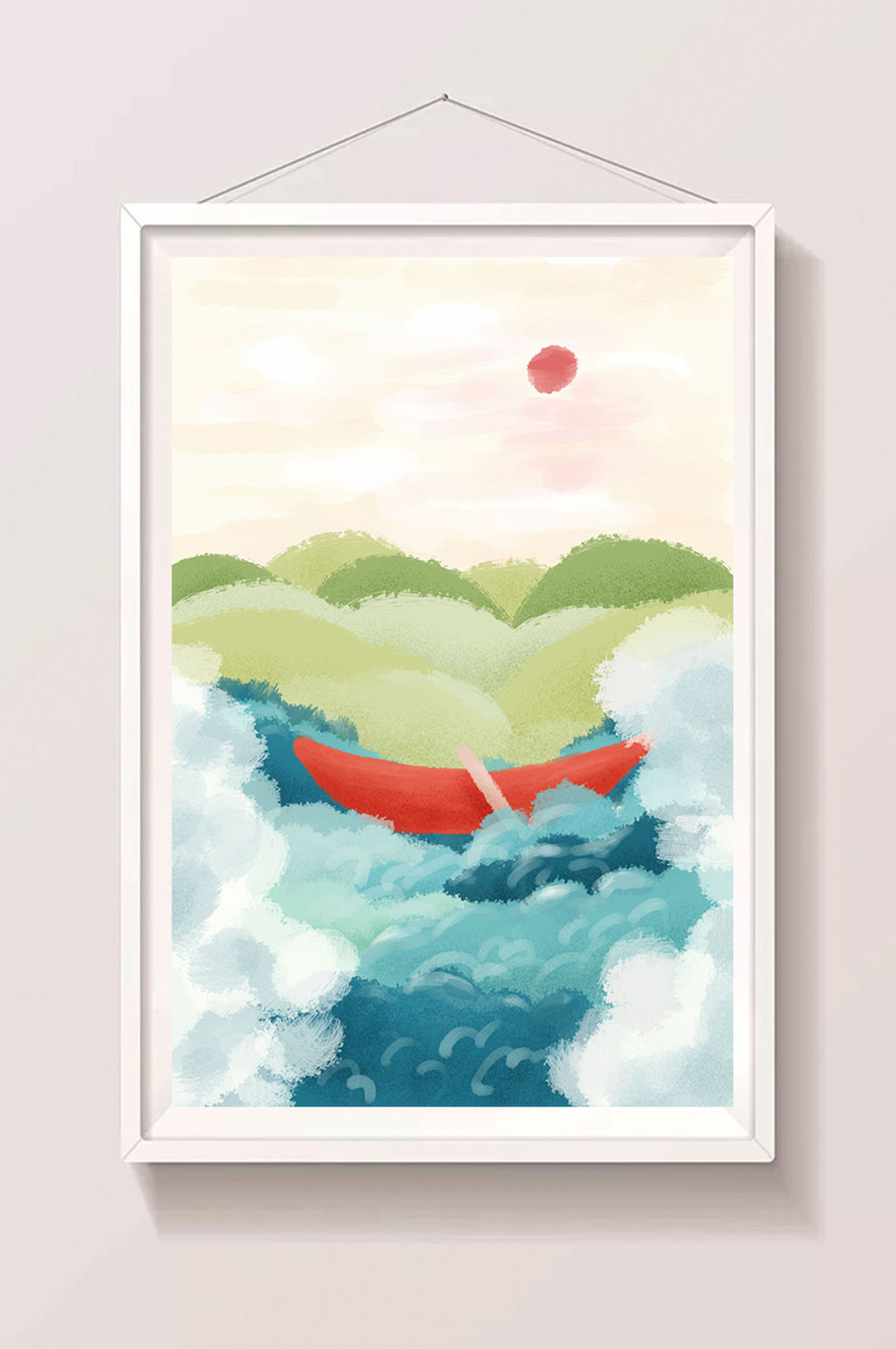 1024x1541 Hand Drawn Landscape Watercolor Landscape Ocean Boat Illustration