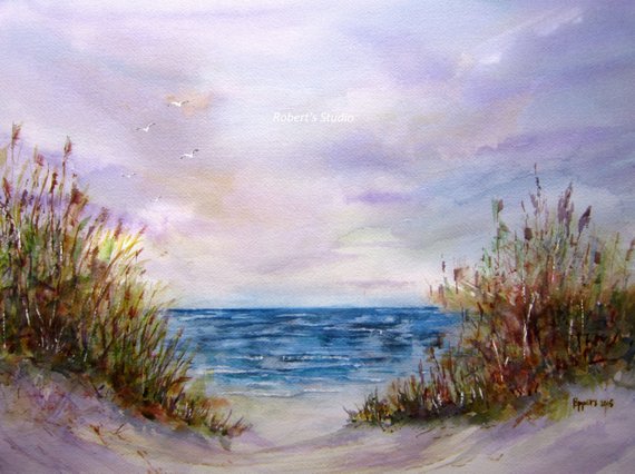 570x426 Landscape Painting Archival Print Beach Painting Beach Etsy