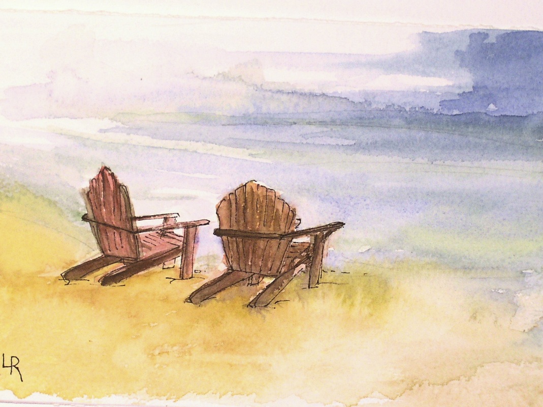 1069x800 Nature Art Chairs Watercolor Painting Landscape Ocean Beach