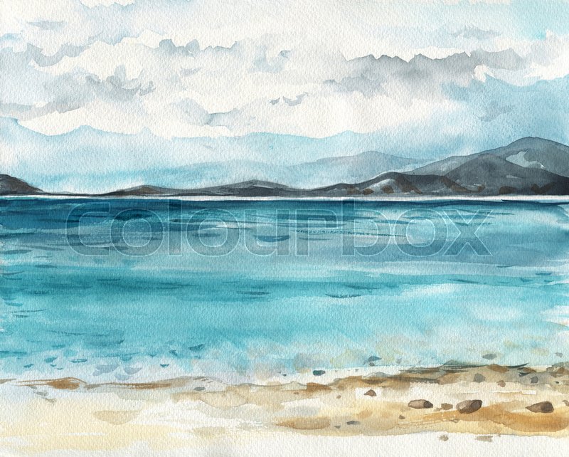 800x642 Ocean Landscape, Sea Side, Beach. Beautiful Watercolor Hand