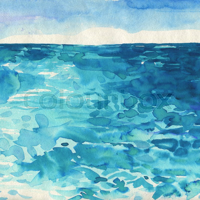 800x800 Ocean Landscape. Beautiful Watercolor Hand Painting Illustration
