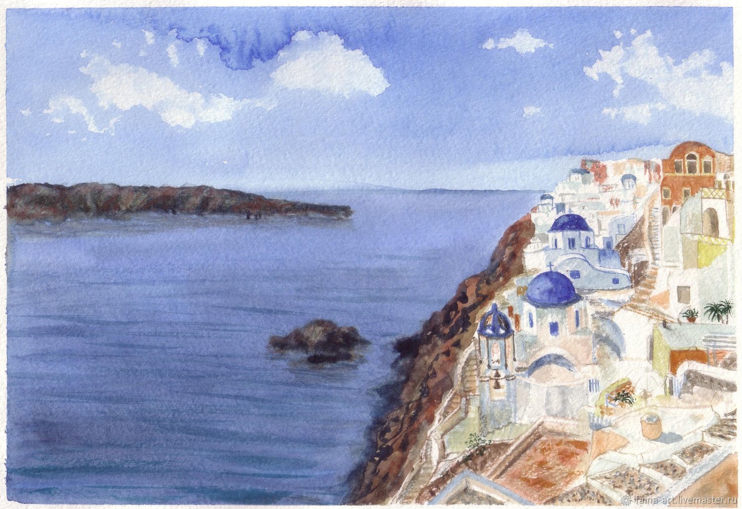1500x1029 Santorini. Watercolor. Landscape Shop Online On Livemaster With