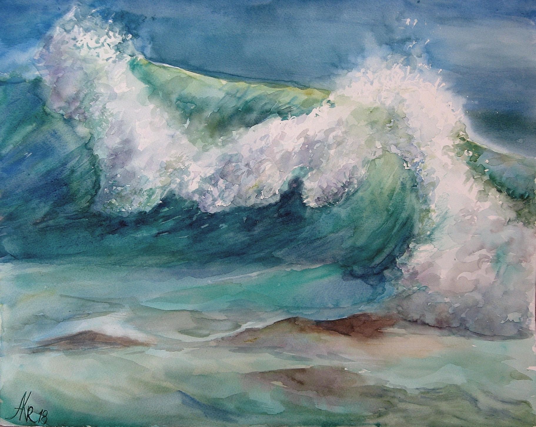 1823x1454 Waves Painting Ocean Wave Seascape Painting Blue Ocean Painting