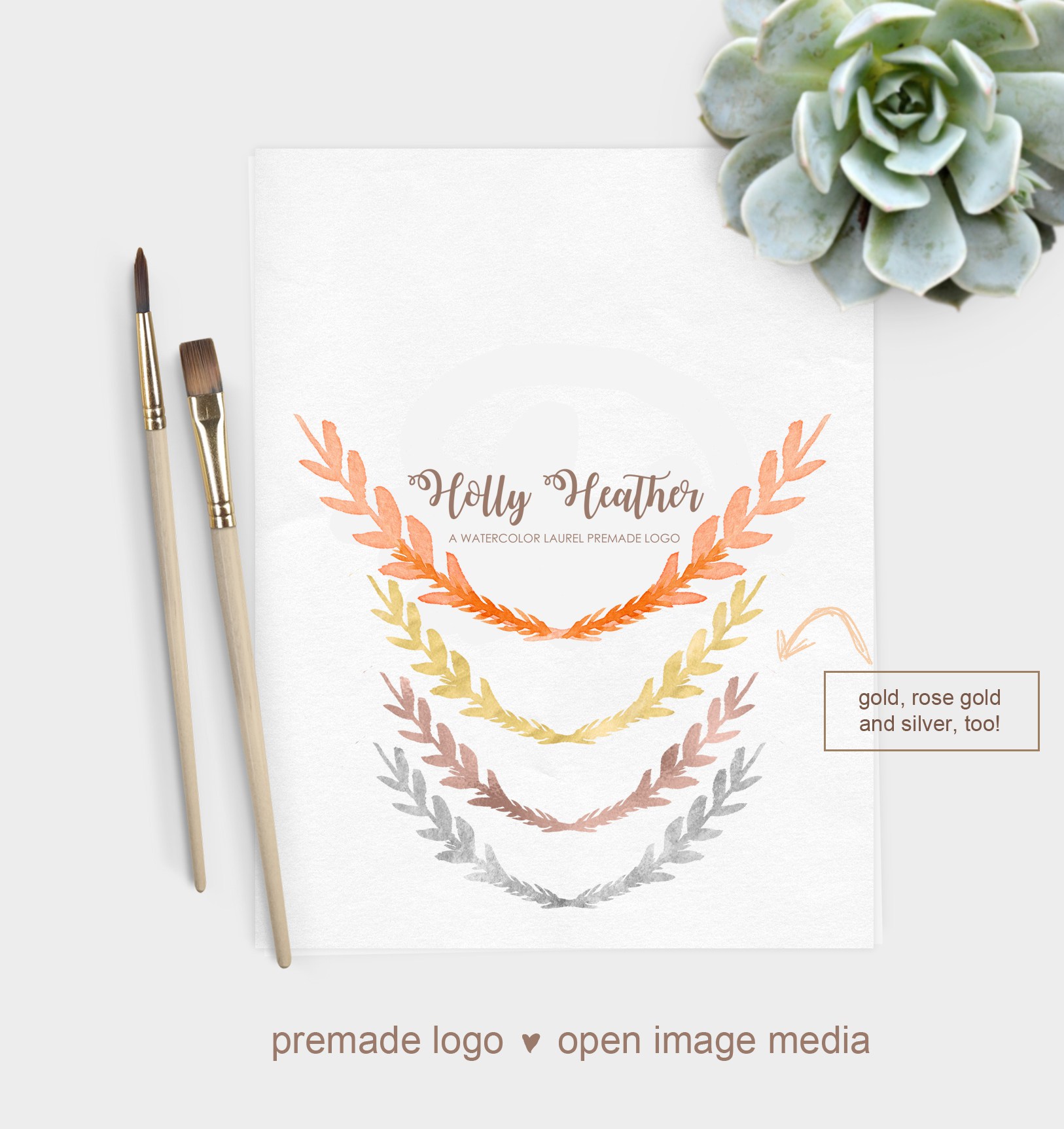1626x1725 Watercolor Laurel Branch Premade Logo