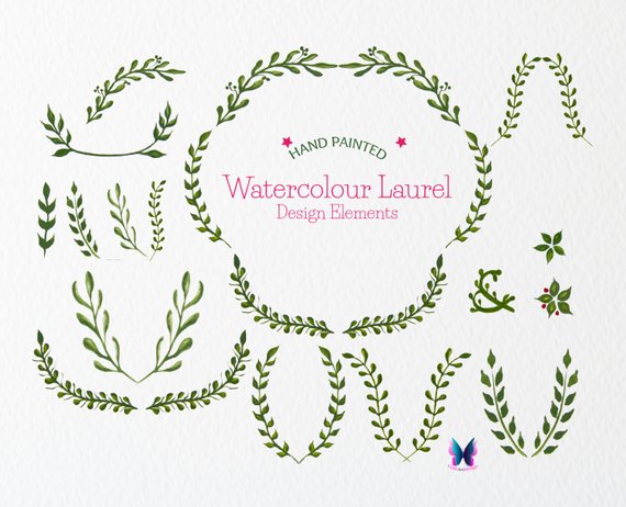 570x462 Watercolour Laurel Digital Clipart Watercolor Laurel Wreath Etsy