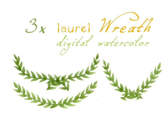 570x418 Digital Clipart Watercolor Laurels Watercolor Laurel Wreath Etsy