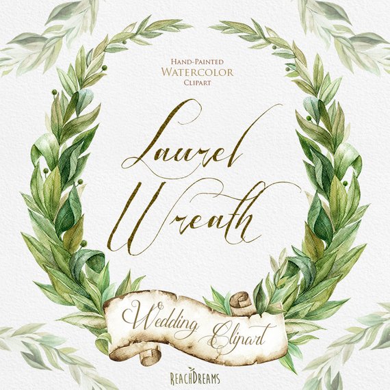 570x570 Laurel Wreath Watercolor Hand Painted Clipart Wedding Etsy