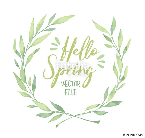 500x473 Vector Watercolor Illustration. Hello Spring! Laurel Wreath