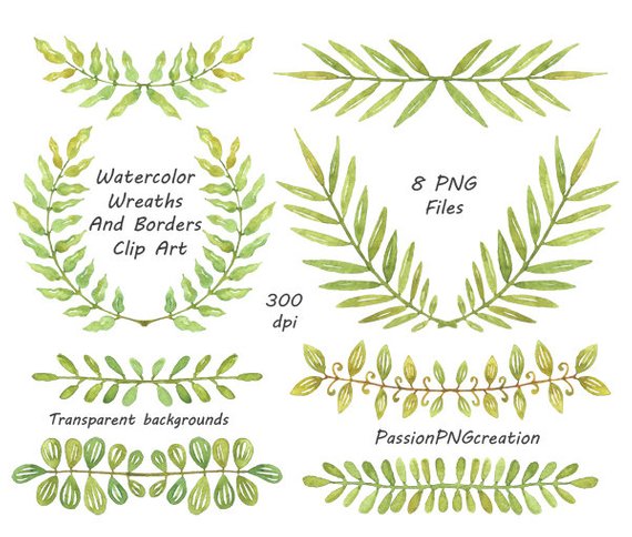 570x484 Watercolor Wreaths And Borders Clipart Laurel Wreath Laurel Etsy