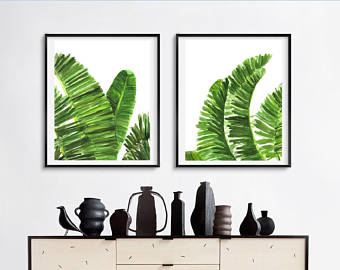 340x270 Printable Palm Tropical Print Banana Leaf Watercolor Print Etsy