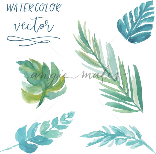 610x600 Watercolor Palm Leaves. Tropical Watercolor Leaves