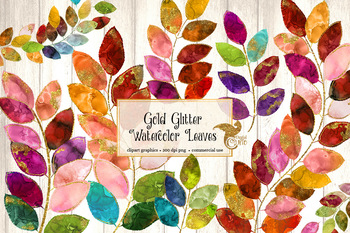 350x233 Gold Glitter Watercolor Leaves Clipart By Digital Curio Tpt