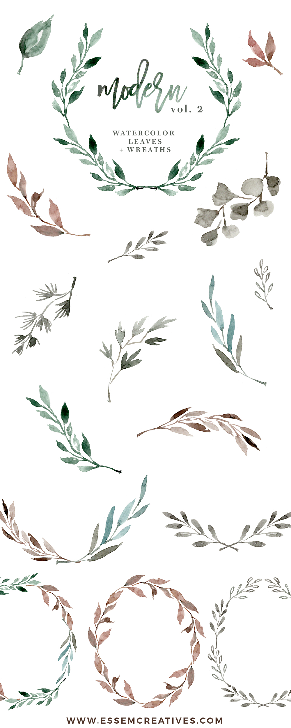 1000x2500 Watercolour Leaves Wreaths Clipart, Greenery Wedding Eucalyptus Clip