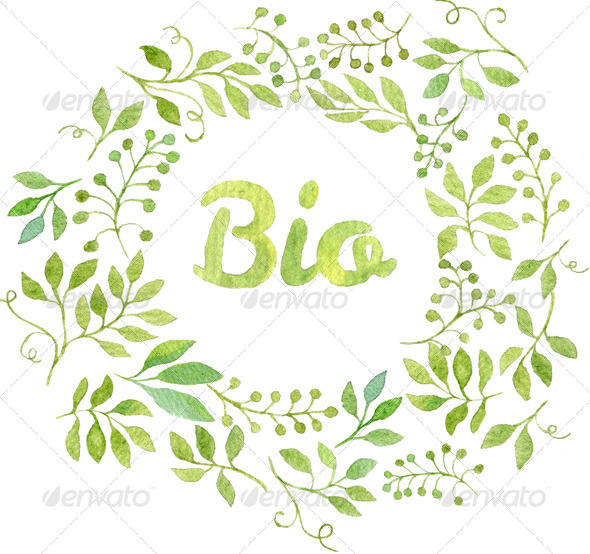 590x554 Word Bio In Watercolor Leaves Wreath By Helga Wigandt Graphicriver
