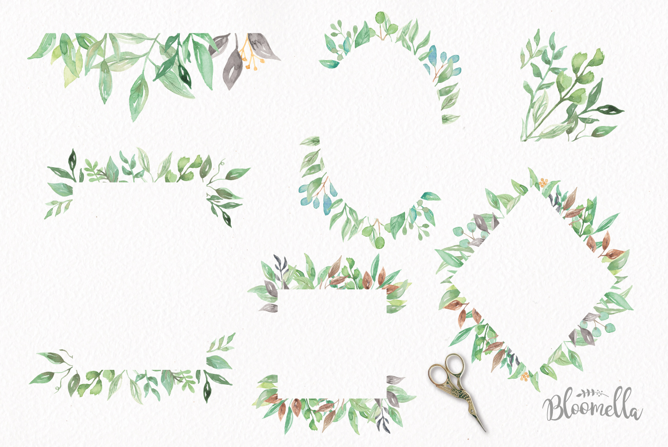 1300x869 Leaf Frames Foliage Borders Amp Corners Green Watercolor Leaves By