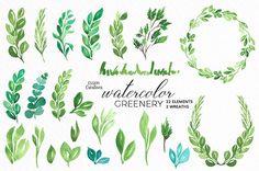 236x156 Watercolor Leaves Clipart, Modern Leaf Wreath, Green Branch