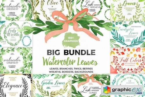 500x333 Watercolor Leaves Clipart Big Bundle Free Download Vector Stock