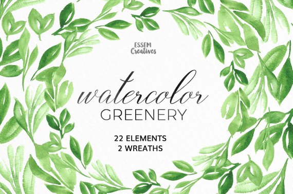 570x379 Watercolor Leaves Clipart Leaf Wreath Green Branch Etsy