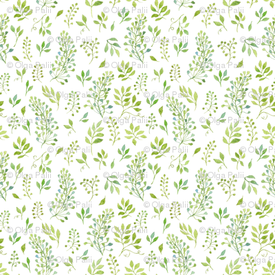 400x400 Green Watercolor Leaves Pattern Wallpaper