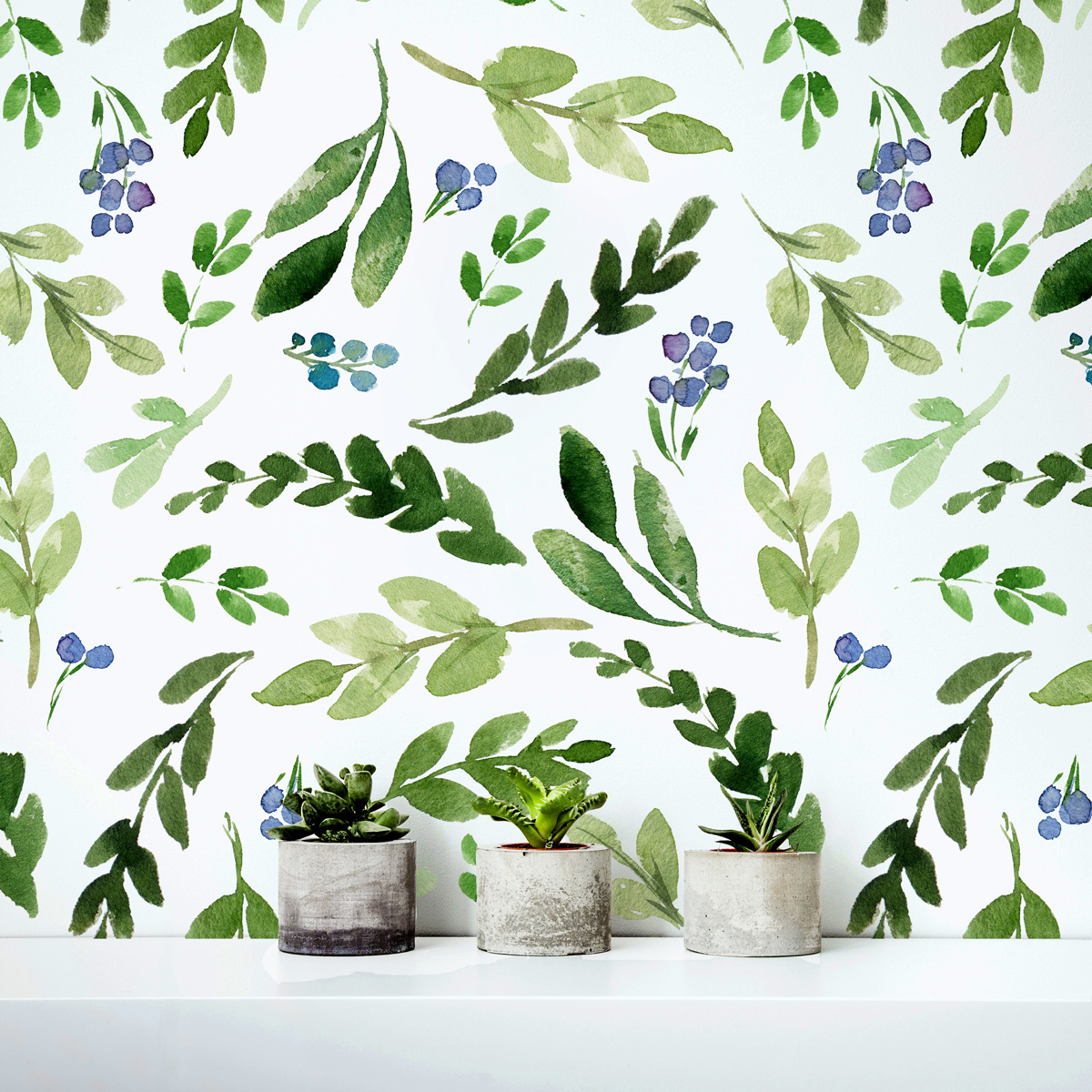1200x1200 Watercolor Green Leaves Repositionable Wallpaper