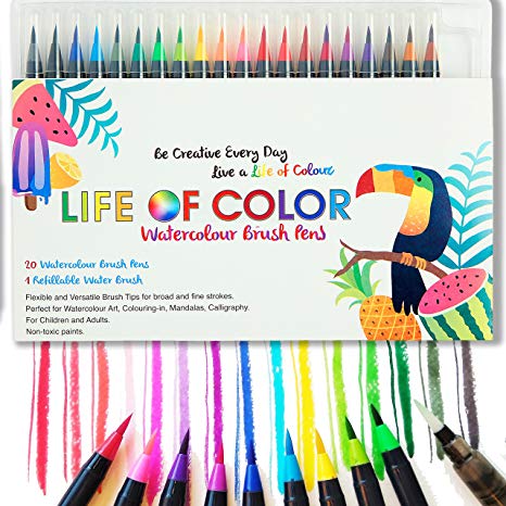 466x466 Watercolor Brush Pens 20 Vibrant Colors, Durable