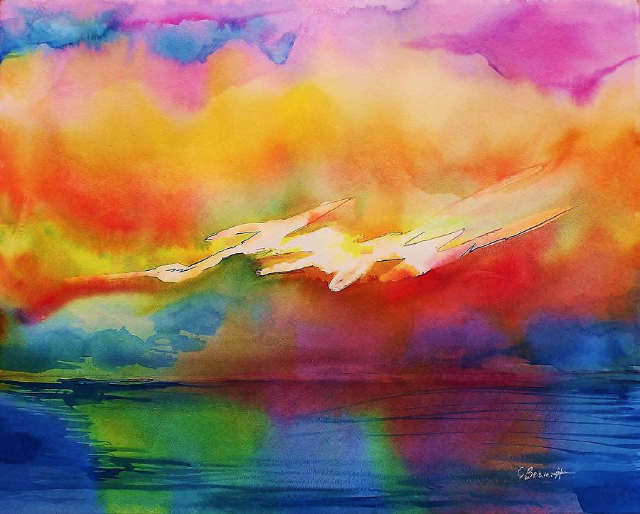 900x723 Lightning Sea Painting By Catherine Bennett