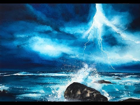 480x360 Lightning Over The Ocean Watercolors And Gouache Painting Demo