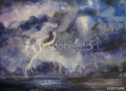 500x363 Stormy Night Sky Watercolor Painting Abstract Background With