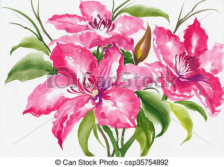 450x335 Pink Lilies Watercolor. Beautiful Lily Flower Watercolor Painting