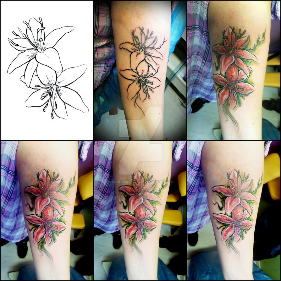 894x894 Watercolor Lilies Tattoo Making Of By Schubert1976