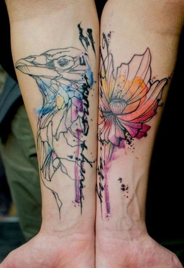 600x873 Eagleampflower Watercolor Tattoo On Forearm