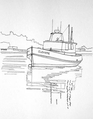 311x400 Watercolor Line Drawing, Painting A Boat Instructions