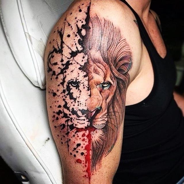 640x640 Half Watercolor Lion Tattoo Best Tattoo Ideas Gallery
