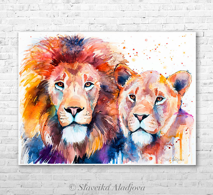 869x799 Lion Lioness Love Watercolor By Slaveika Aladjova On Behance