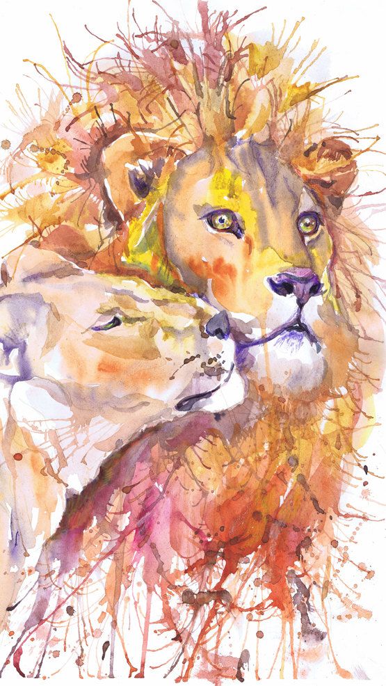 555x986 Lion Print, Lioness, Watercolor Painting, Lion King, African