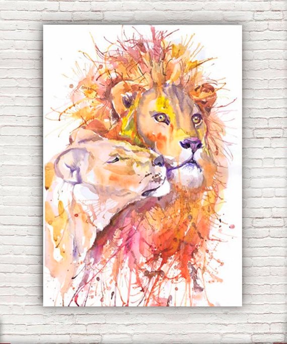 570x683 Lion Print Lioness Watercolor Painting Lion King African Etsy