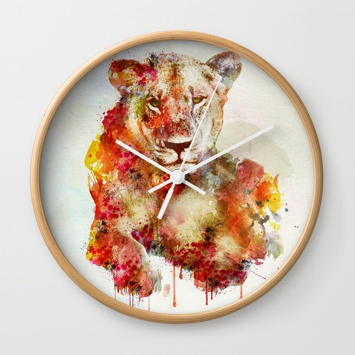 700x700 Resting Lioness Watercolor Painting Wall Clock By Marianvoicu