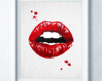 340x270 Love Watercolor Lips Print Art Romantic Gift Chic Wall Art