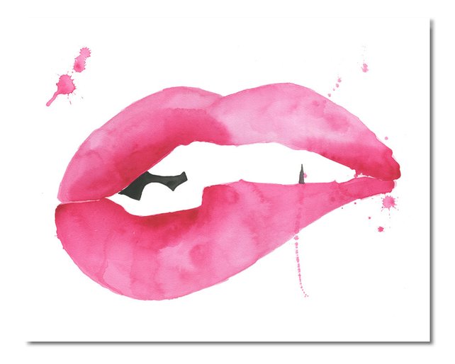 642x514 Stella Watercolor Lips Print Biting Lip Lips Wall Art Fashion Etsy